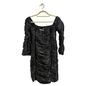 Missguided Black LS Bardot Ruched Mini Dress Sz 6 NWT